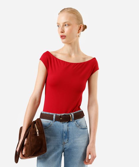 body ombro a ombro feminino de poliamida vermelho