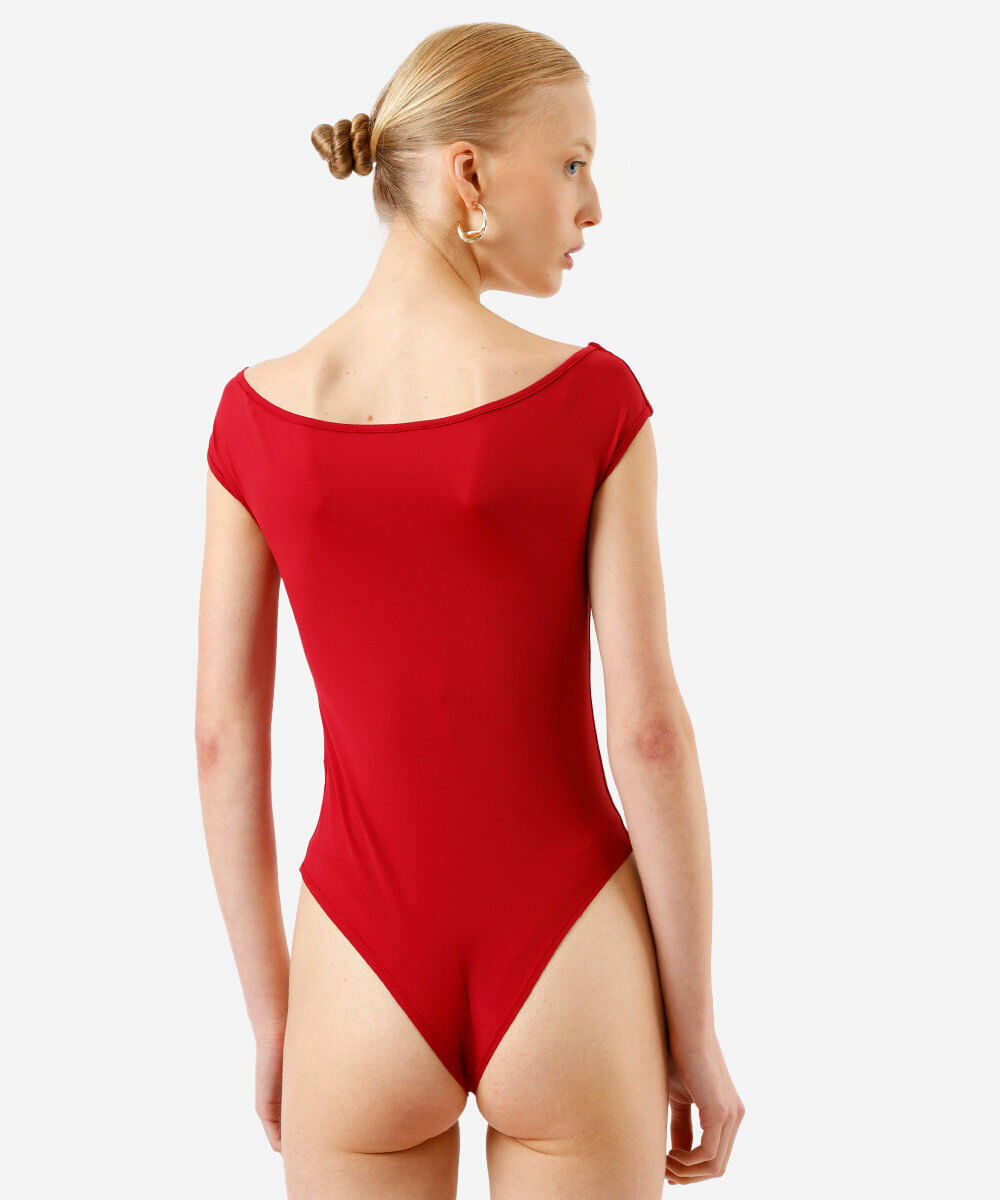 body ombro a ombro feminino de poliamida vermelho