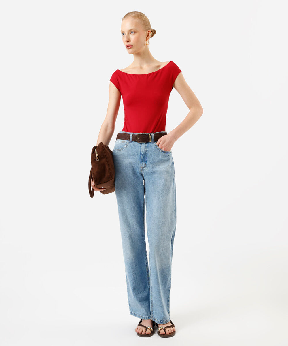 body ombro a ombro feminino de poliamida vermelho