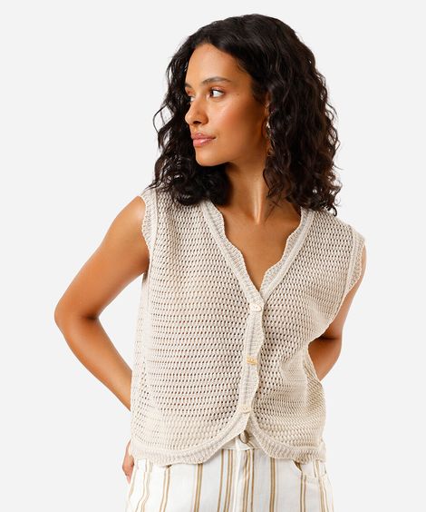 colete feminino de tricot texturizado bege
