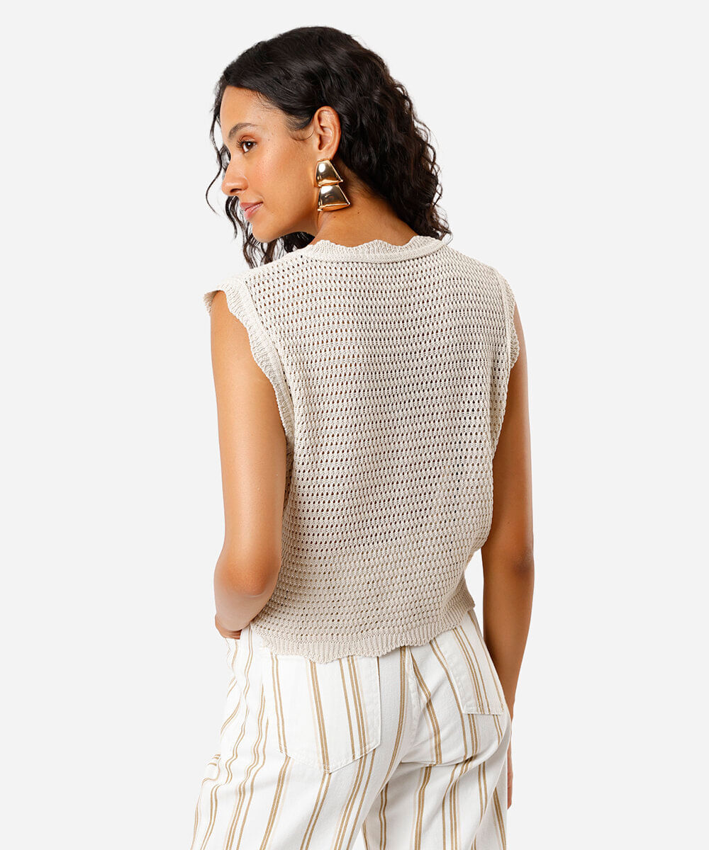 colete feminino de tricot texturizado bege