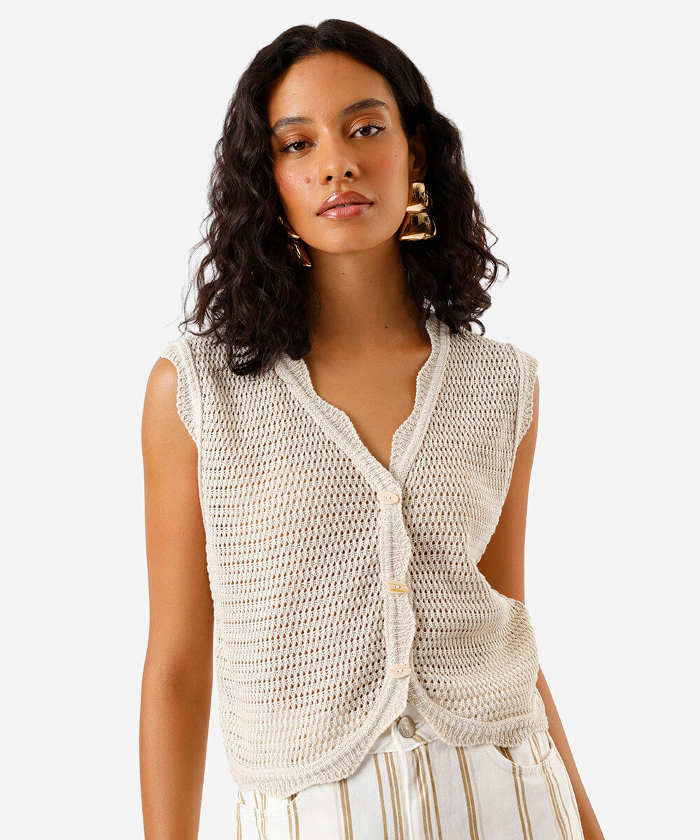 colete feminino de tricot texturizado bege