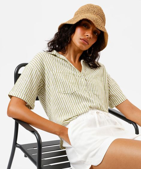 camisa feminina manga curta listrada verde