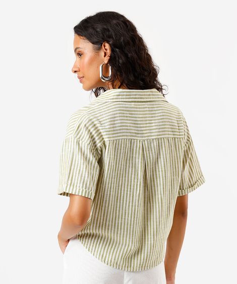 camisa feminina manga curta listrada verde