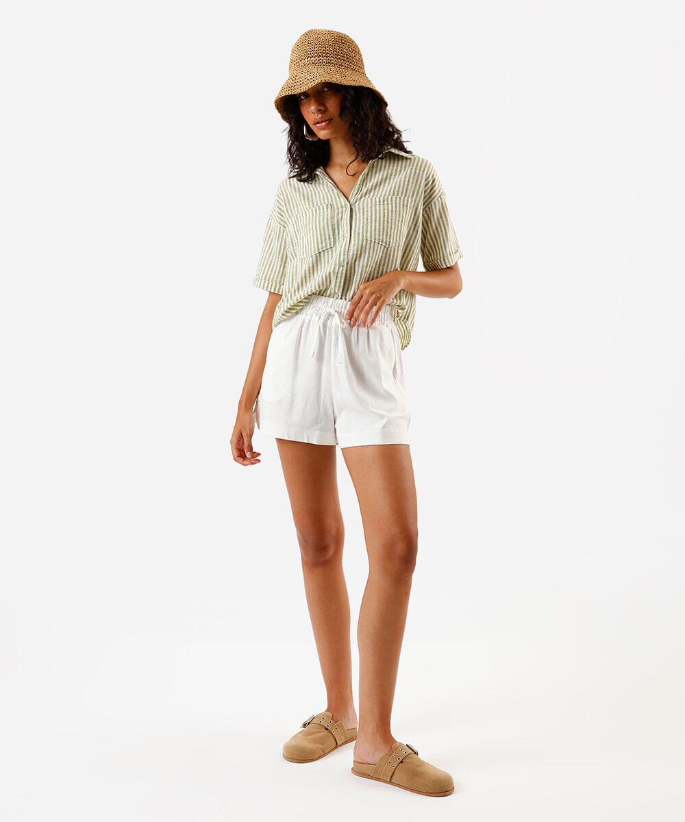 camisa feminina manga curta listrada verde
