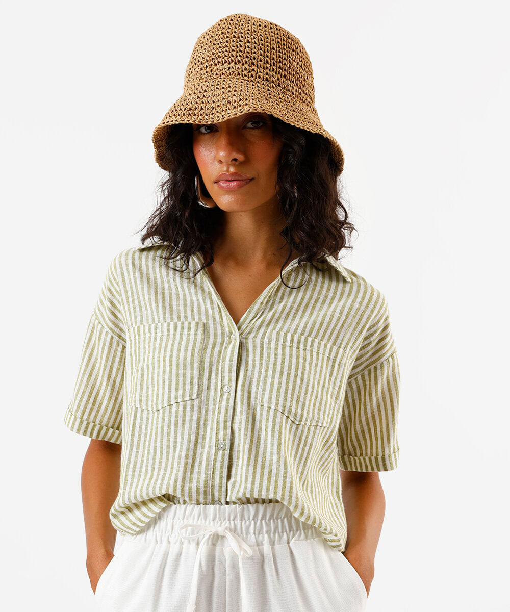 camisa feminina manga curta listrada verde