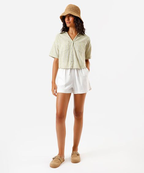 short feminino com linho cós elástico - off white