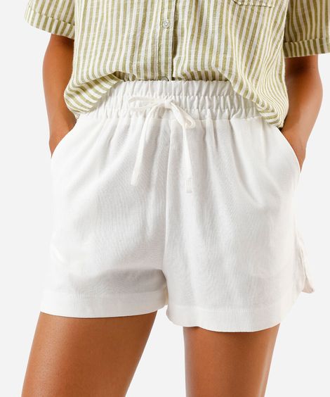 short feminino com linho cós elástico - off white