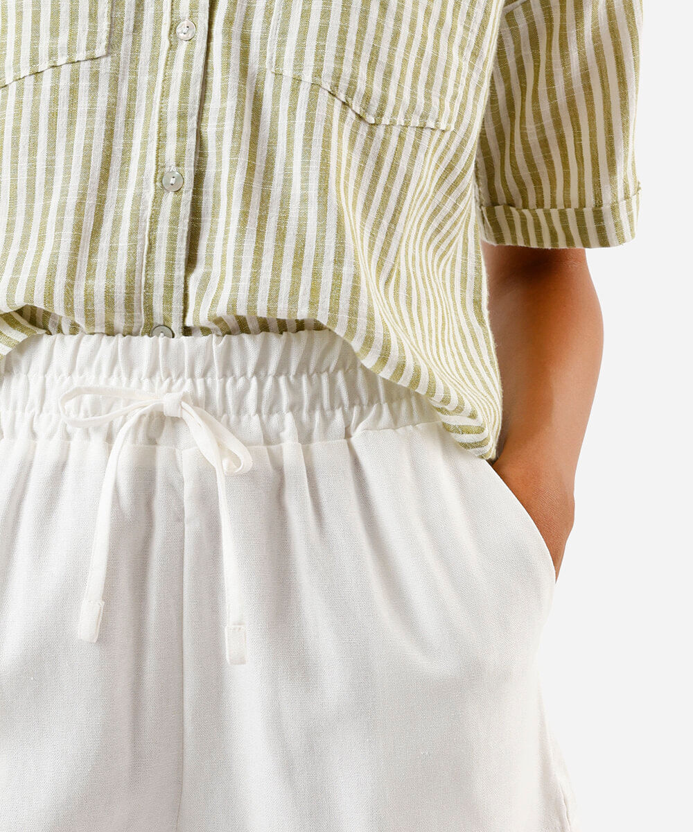 short feminino com linho cós elástico - off white