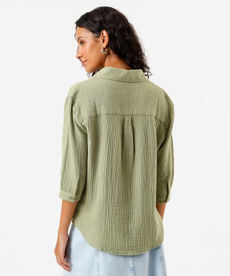 camisa feminina de algodão texturizada verde