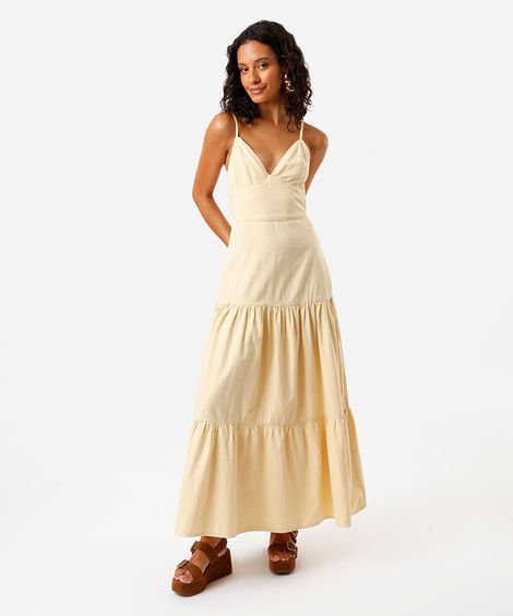 vestido marias feminino de sarja com amarração amarelo