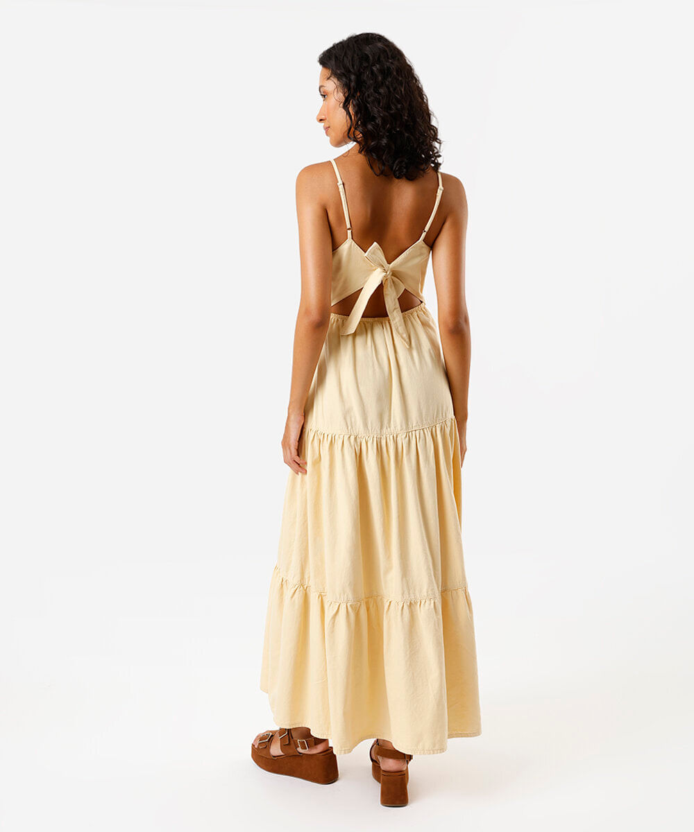 vestido marias feminino de sarja com amarração amarelo