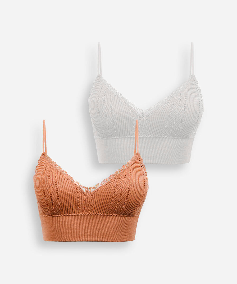 kit de 2 sutiãs sem costura alongado com renda colorido