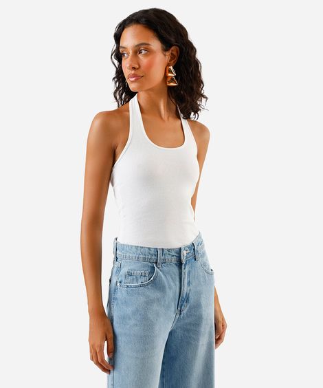 blusa frente única feminina decote u canelada off white