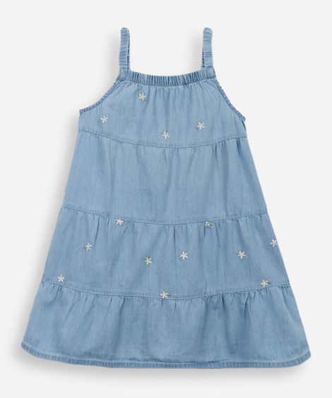 vestido infantil jeans bordados azul