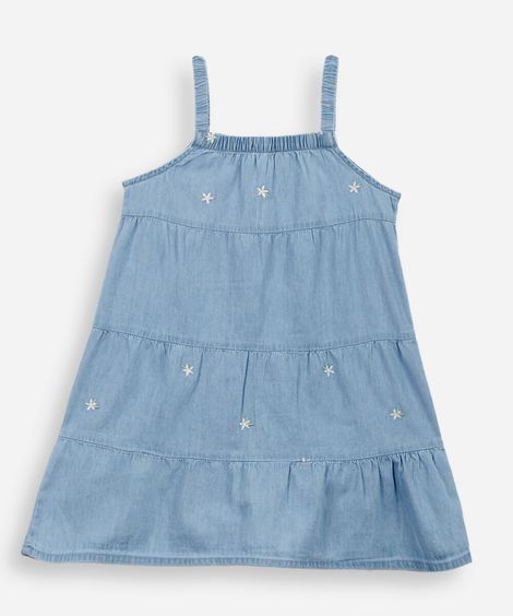 vestido infantil jeans bordados azul