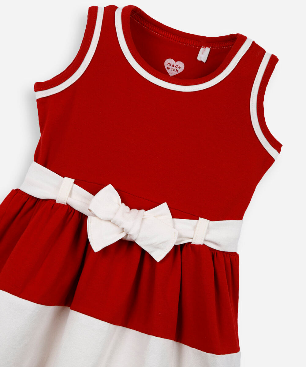 vestido infantil listrado vermelho