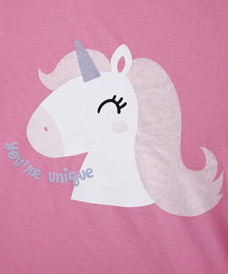 blusa infantil com babado unicórnio rosa