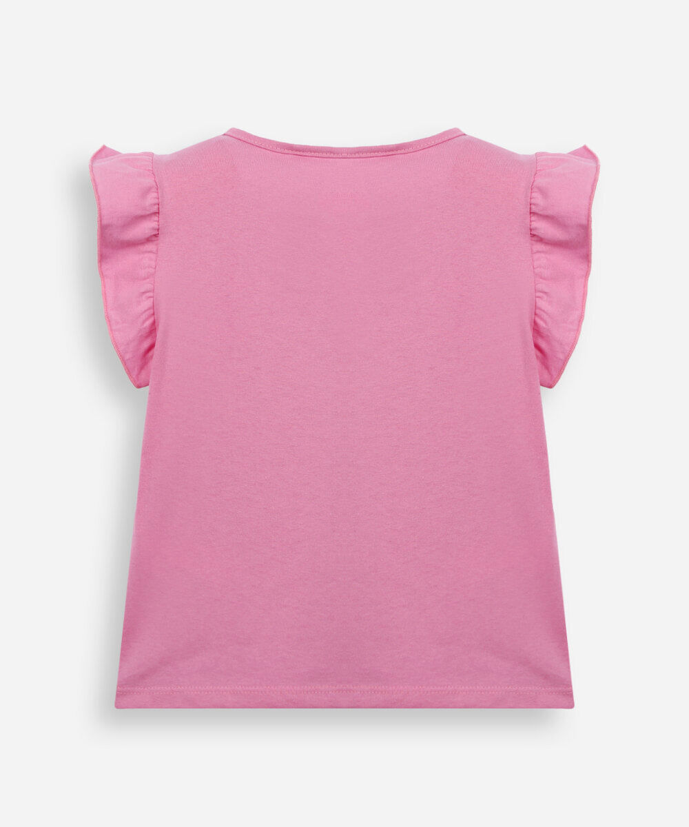 blusa infantil com babado unicórnio rosa
