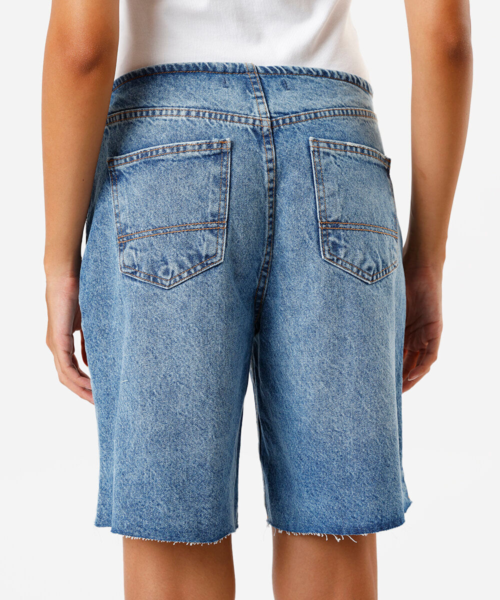 bermuda feminina jeans cintura média azul