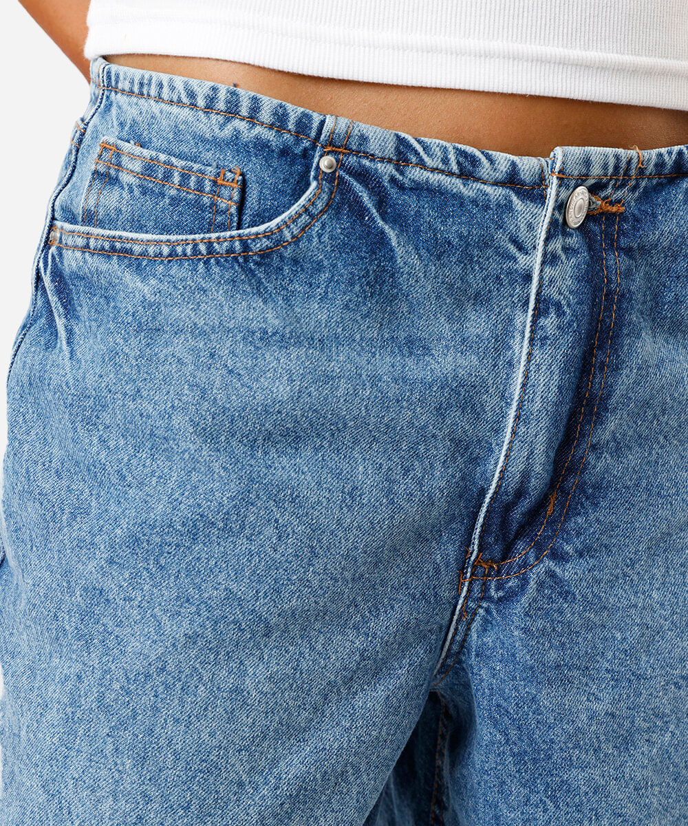 bermuda feminina jeans cintura média azul
