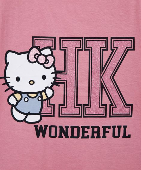 camiseta infantil hello kitty com bolsinha rosa