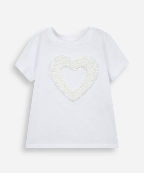 blusa infantil bordado coração off white