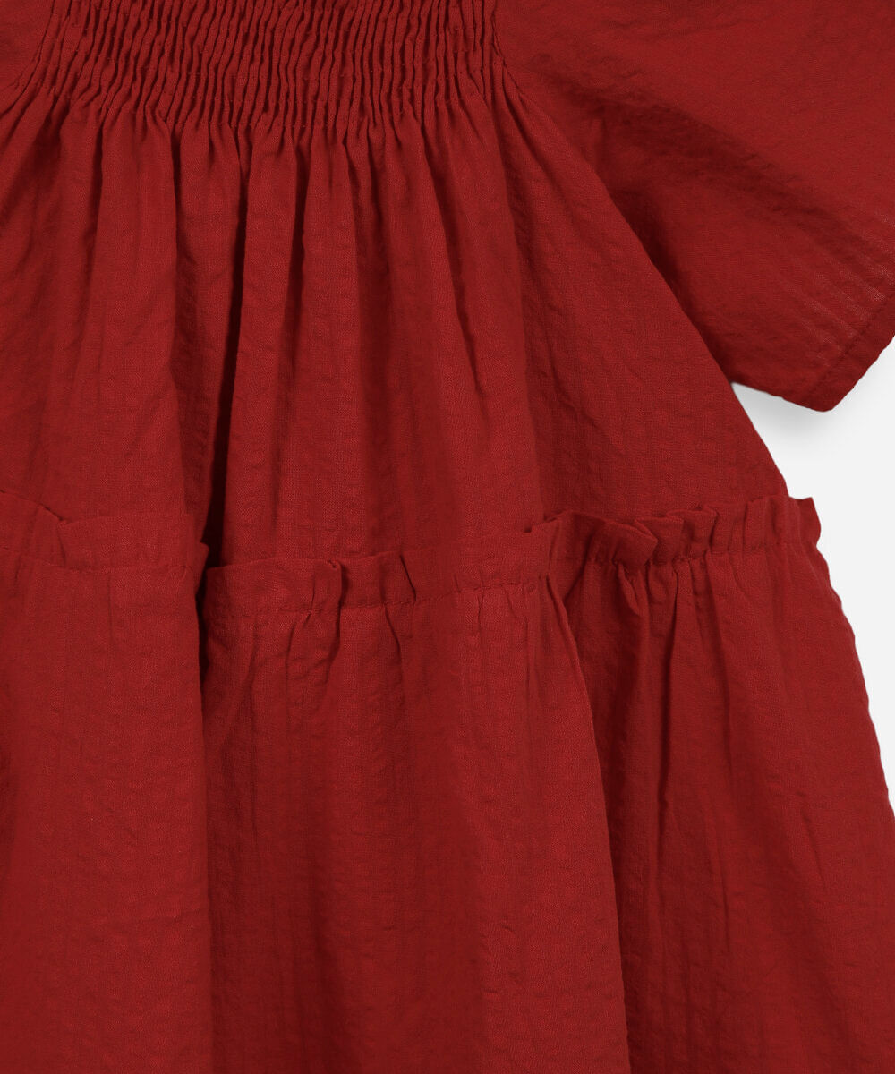 vestido infantil marias e manga babado vermelho