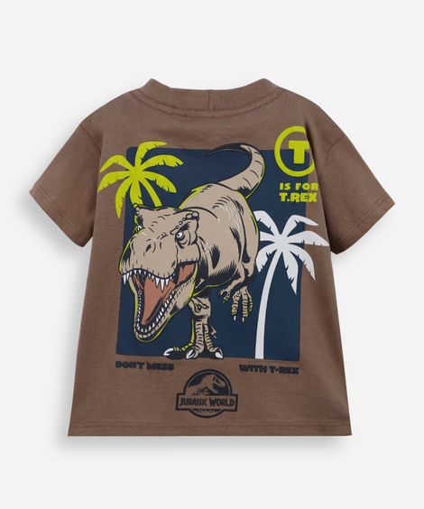camiseta infantil de algodão jurassic marrom