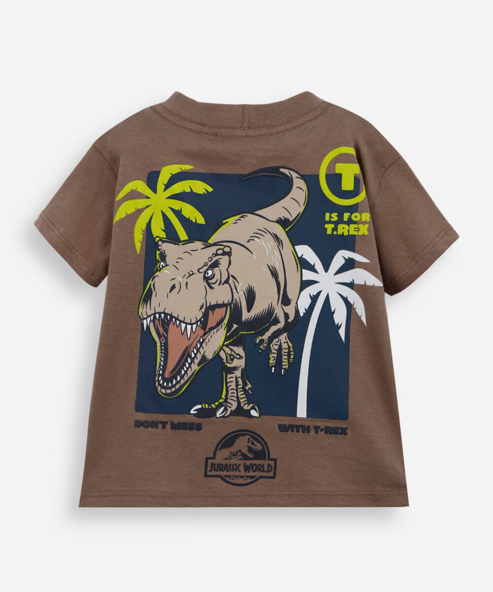camiseta infantil de algodão jurassic marrom