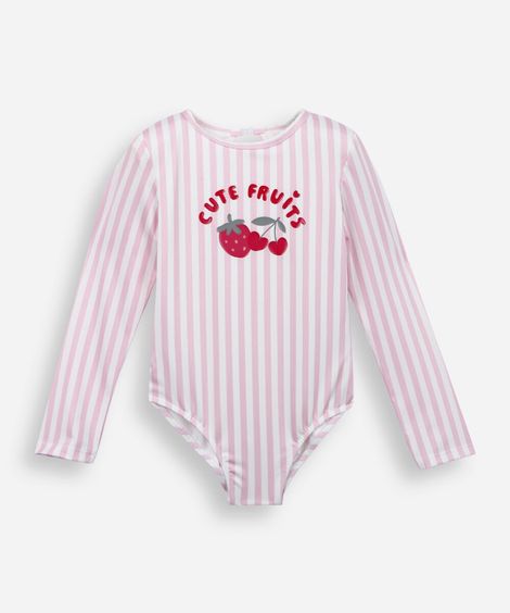 maiô infantil listrado cereja rosa