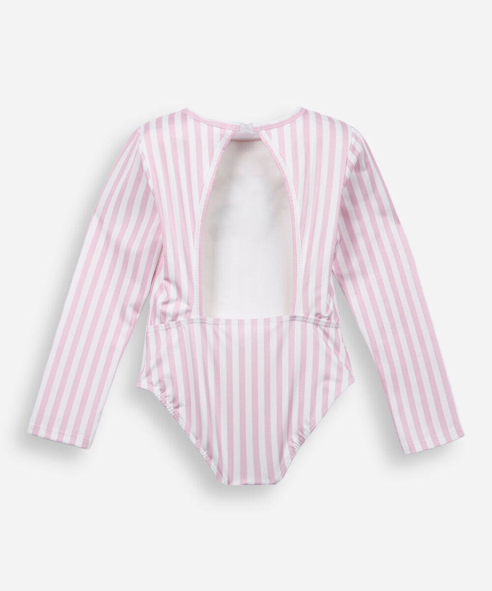 maiô infantil listrado cereja rosa