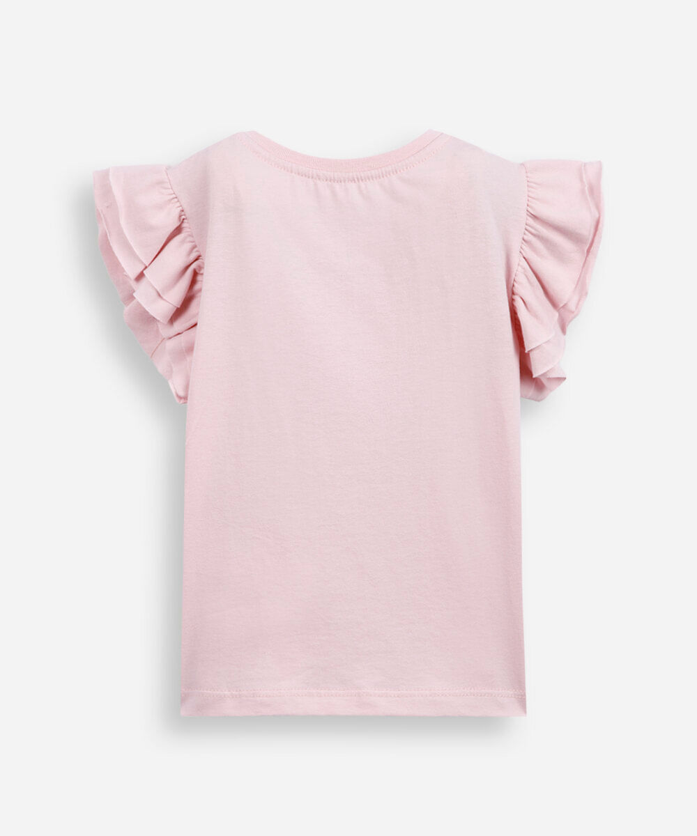 blusa infantil manga babado com paetê rosa