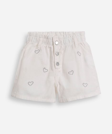 short infantil clochard bordado de coração off white