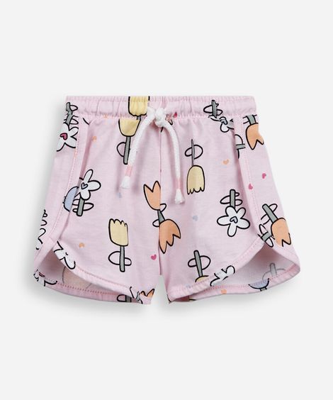 short infantil moletinho flor rosa