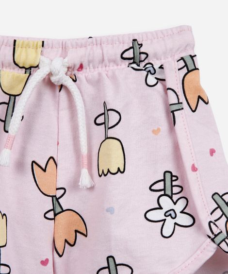 short infantil moletinho flor rosa