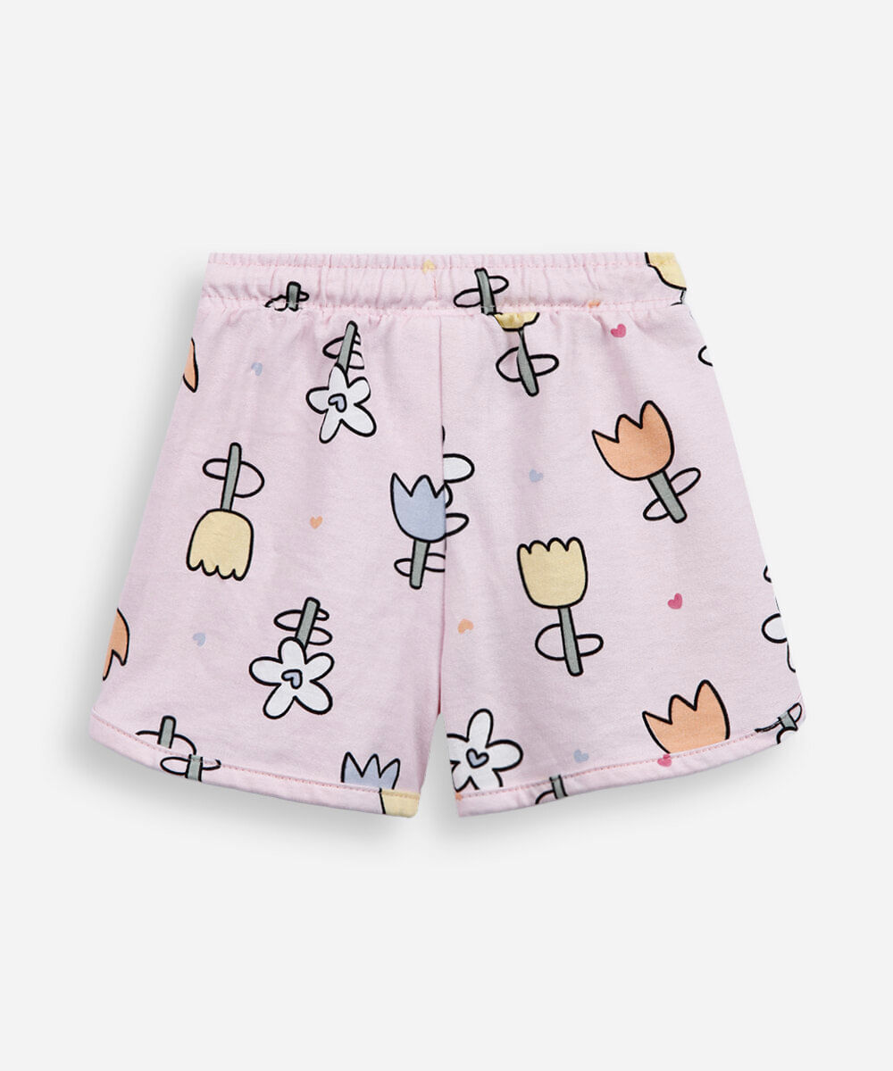 short infantil moletinho flor rosa