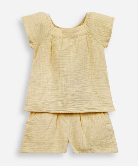 conjunto infantil manga curta leve amarelo