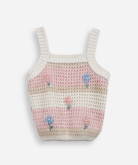 blusa infantil de tricot com flores aplicadas colorido