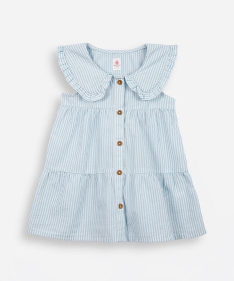 vestido infantil de algodão listrado azul