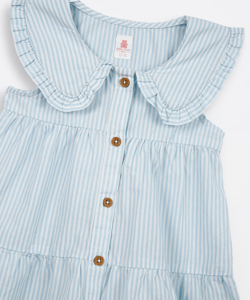 vestido infantil de algodão listrado azul