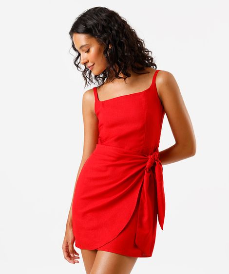 vestido pareô feminino com linho vermelho