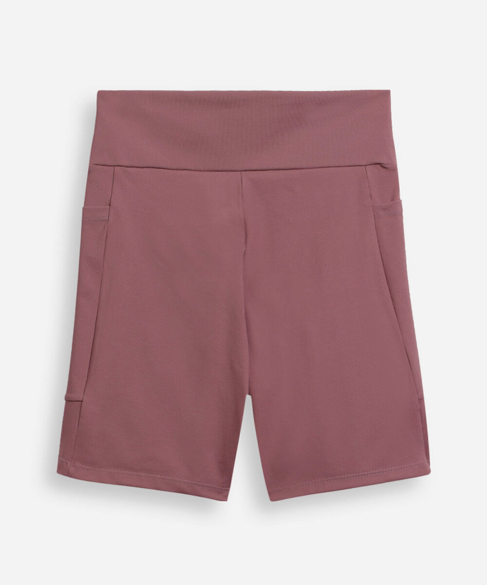 short juvenil esportivo com bolsos rosa