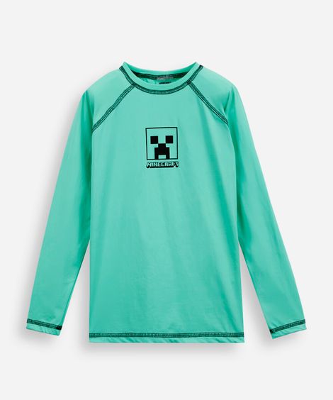 camiseta infantil manga longa com proteção uv minecraft verde