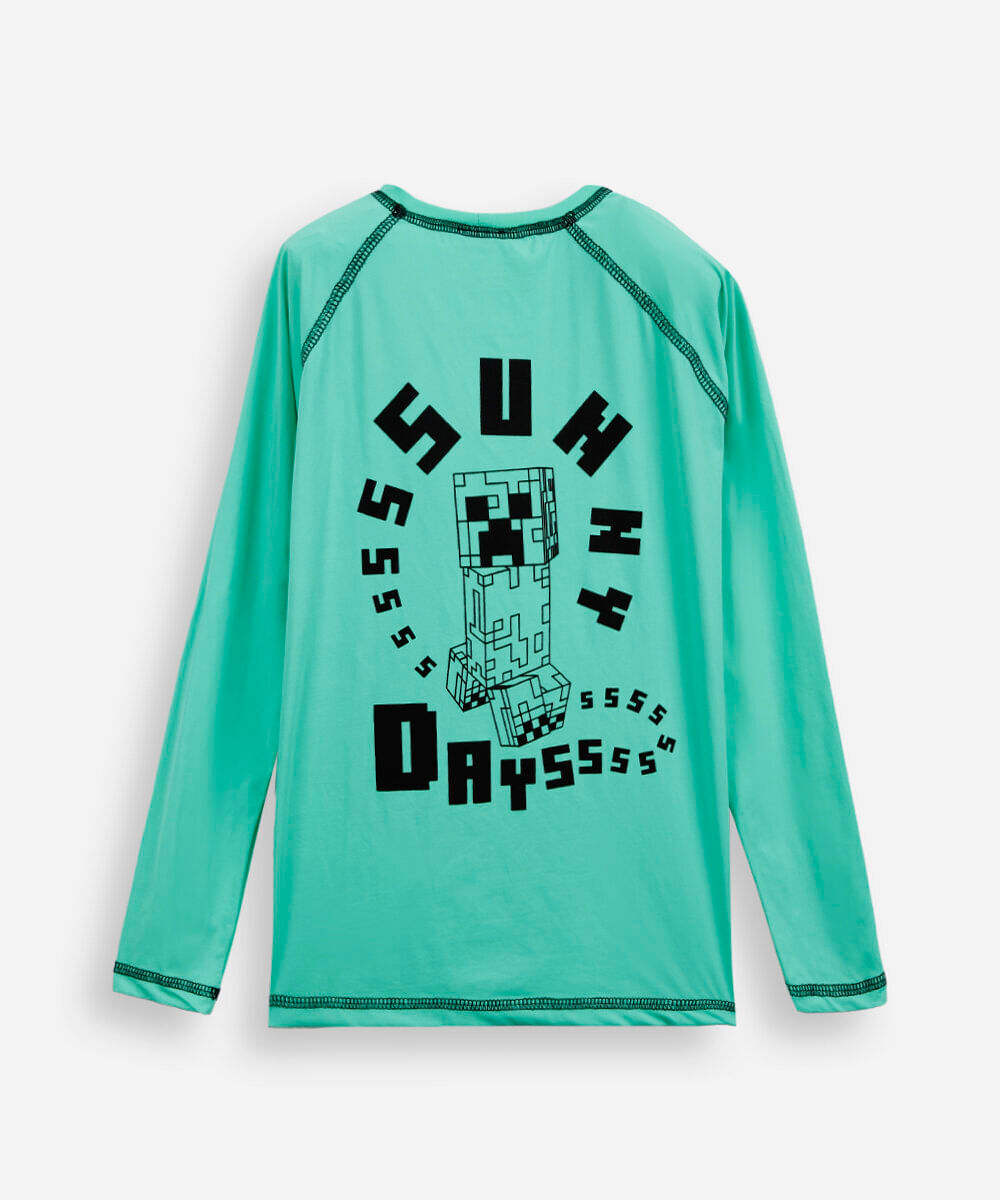camiseta infantil manga longa com proteção uv minecraft verde