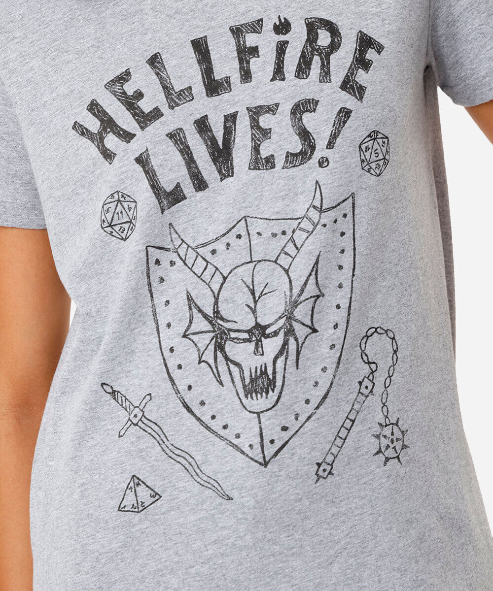 camiseta feminina de algodão stranger things cinza