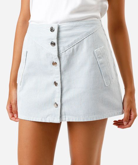 saia curta jeans cintura alta listrada off white