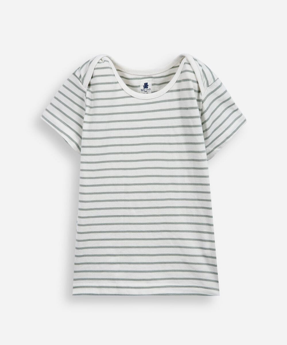jardineira infantil sarja com camiseta listrada bege