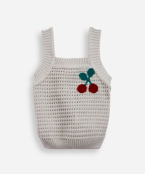 blusa infantil de tricot com cereja bege