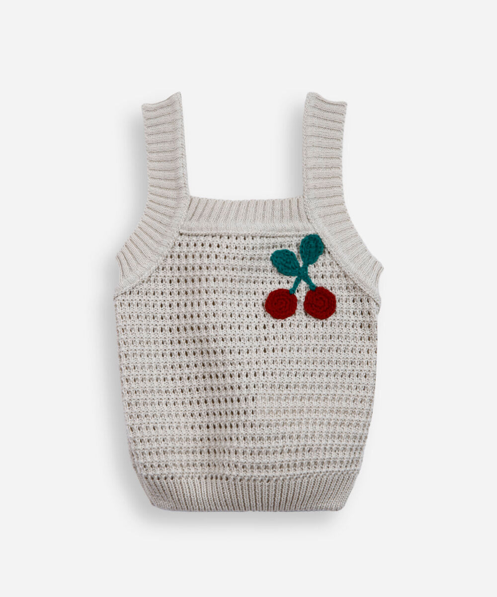 blusa infantil de tricot com cereja bege